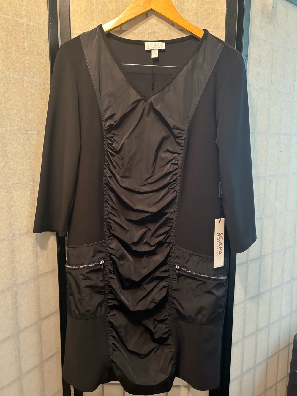 SCAPA Lauren Perre NWT Designer Ruched Sheath Cocktail Dress, Zipper Pockets